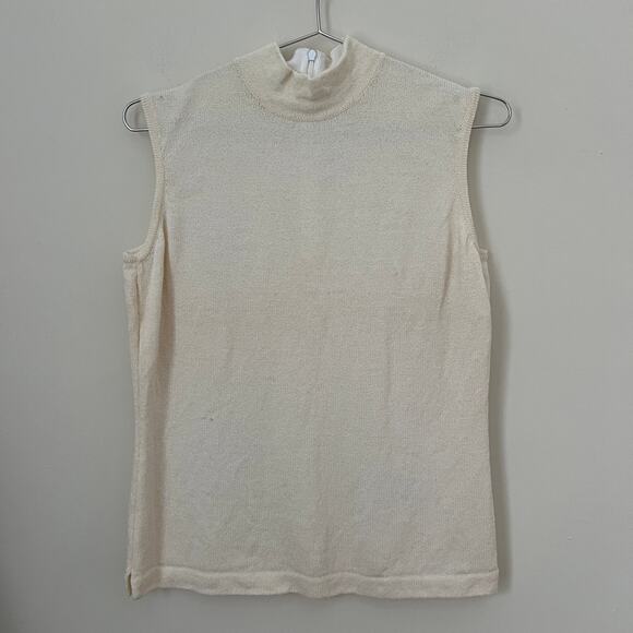 St. John Basics Cream Mock Neck Sleeveless Knit Sweater Top Size 8 - Picture 1 of 9